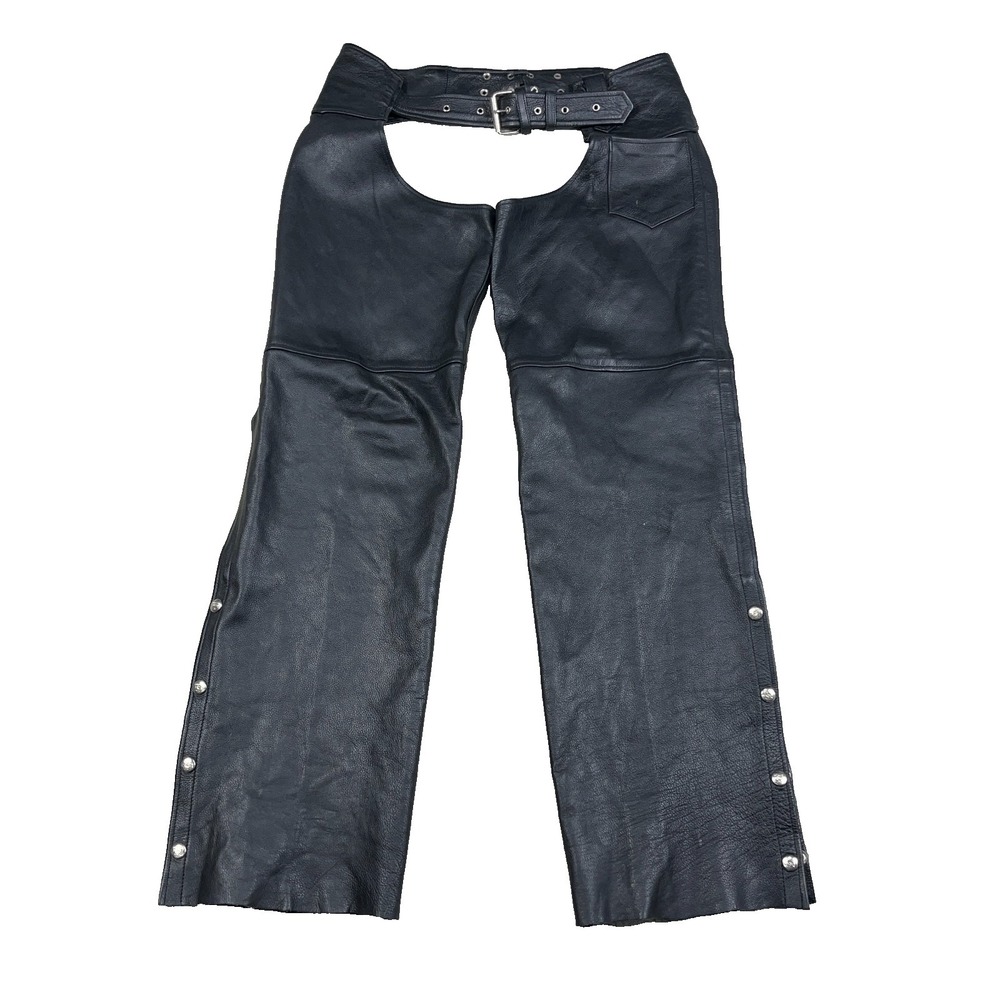 Interstate Leather Motorcycle Chaps Men Large Riding Gear Black Snap Zip Adult